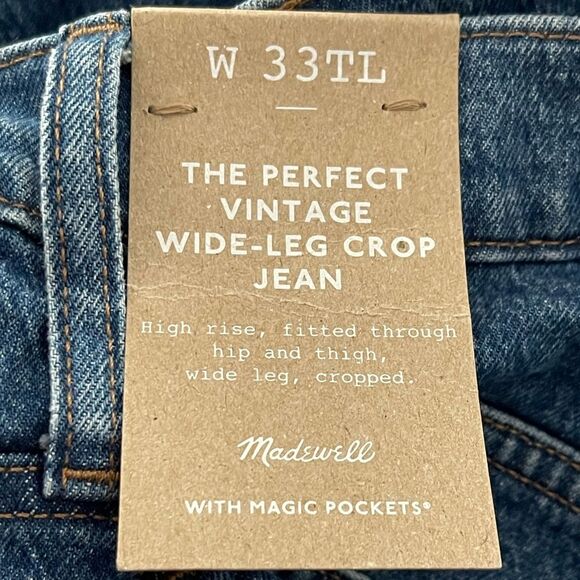 Madewell NWT Taller Perfect Vintage Wide Leg Crop Jean Size 33TL | Cresslow Wash - Picture 6 of 8